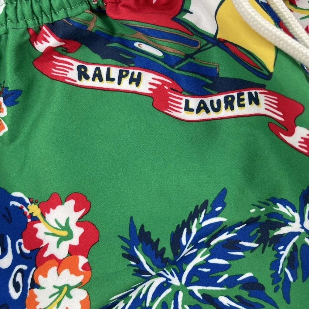 Polo Ralph Lauren Bear Swim Trunks Shorts Hawaiian Green S Maximalist EUC